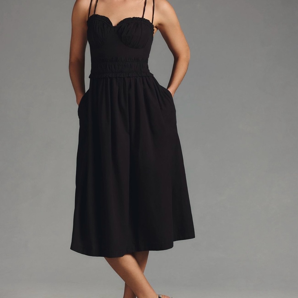 Anthropologie Black Midi dress with pockets